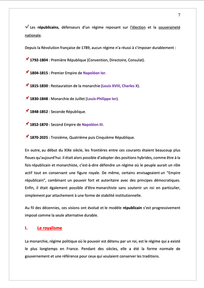 Histoire de la vie politique - Cours synthétisé