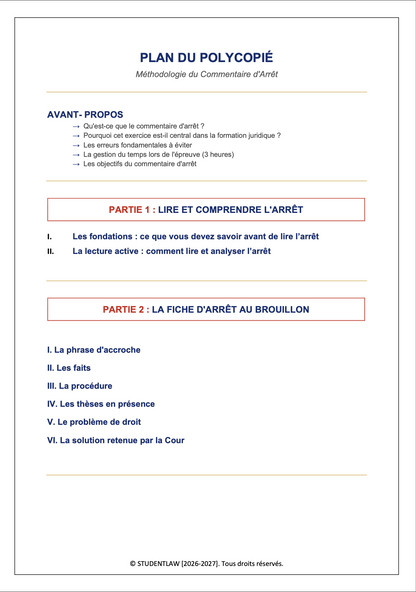 Méthodologie du Commentaire d'Arrêt — Licence de Droit (L1/L2)